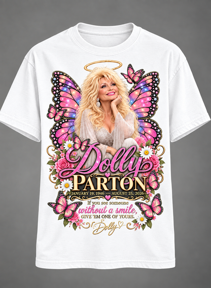 Dolly Parton Memorial Tribute T-Shirt – Give ’Em One of Yours Butterfly & Floral Tee💗🦋🎸