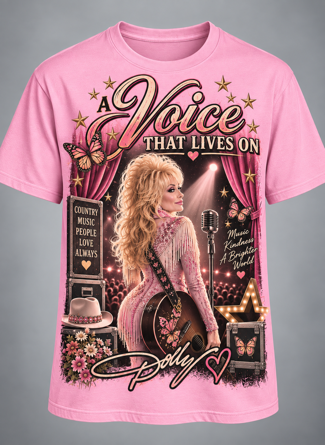 A Voice That Lives On Dolly Tribute T-Shirt – Country Music Legacy Memorial Graphic Tee💗🦋🎸