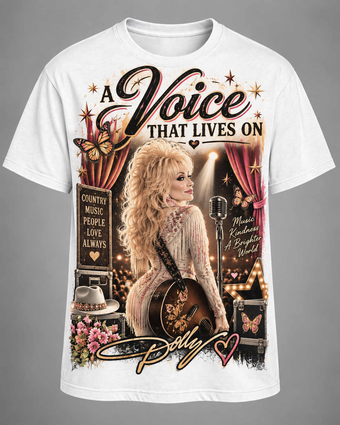 A Voice That Lives On Dolly Tribute T-Shirt – Country Music Legacy Memorial Graphic Tee💗🦋🎸