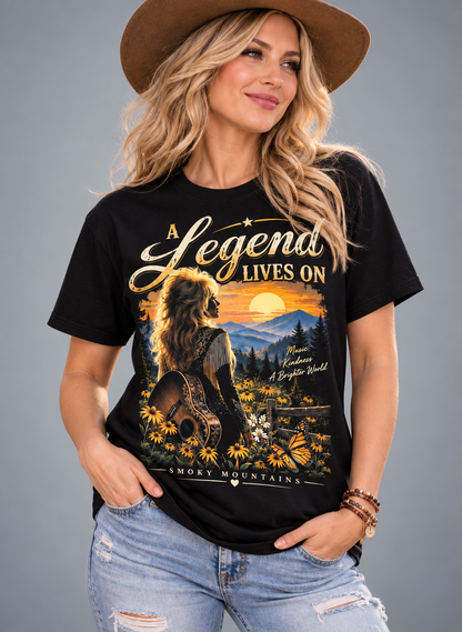 A Legend Lives On Dolly Tribute T-Shirt – Smoky Mountains Country Music Memorial Tee💗🦋🎸