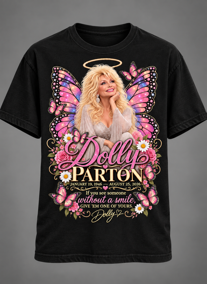 Dolly Parton Memorial Tribute T-Shirt – Give ’Em One of Yours Butterfly & Floral Tee💗🦋🎸