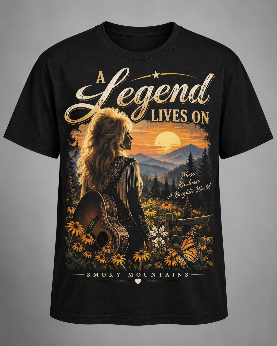 A Legend Lives On Dolly Tribute T-Shirt – Smoky Mountains Country Music Memorial Tee💗🦋🎸